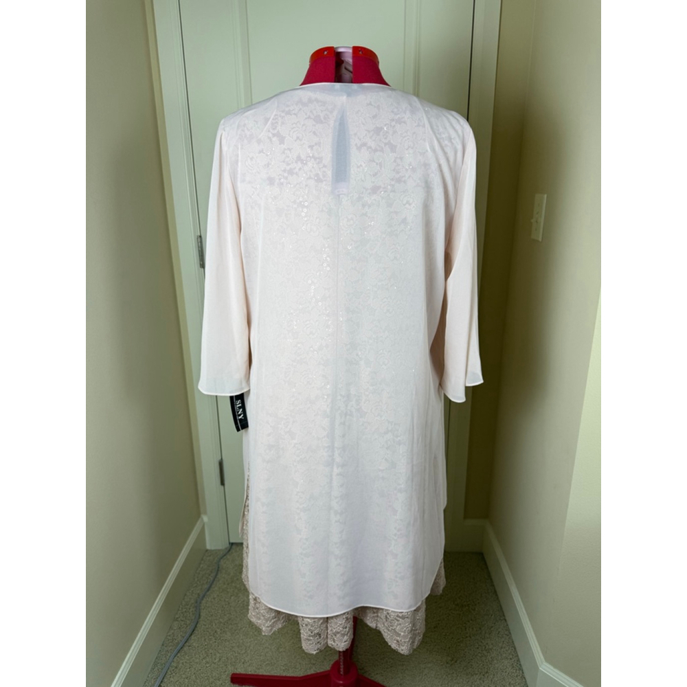 NWT Women's SLNY Plus 16 Blush Lace Sequin Midi Dress with Shrug 2PC Set - Picture 13 of 14